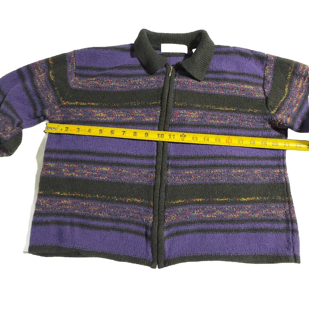 Amanda Smith Women M Full Zipper Knit Sweater Purple Multi Colored Stripes - Picture 2 of 10